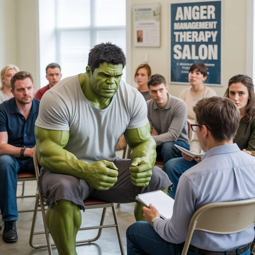 Hulk in anger therapy session. picture 1 of 1