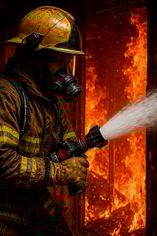Firefighter fighting fire'