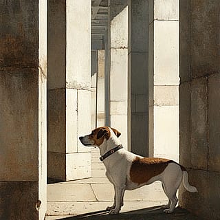 Contemplative Canine: Ruins and Reflections'