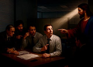 Attempted a modern rendition of Caravaggio's "The Calling of St. Matthew"'