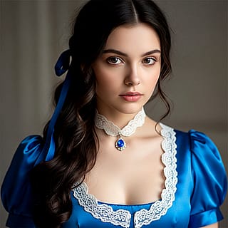 English Woman in Blue Satin Regency Dress - 1809 (3 images)'