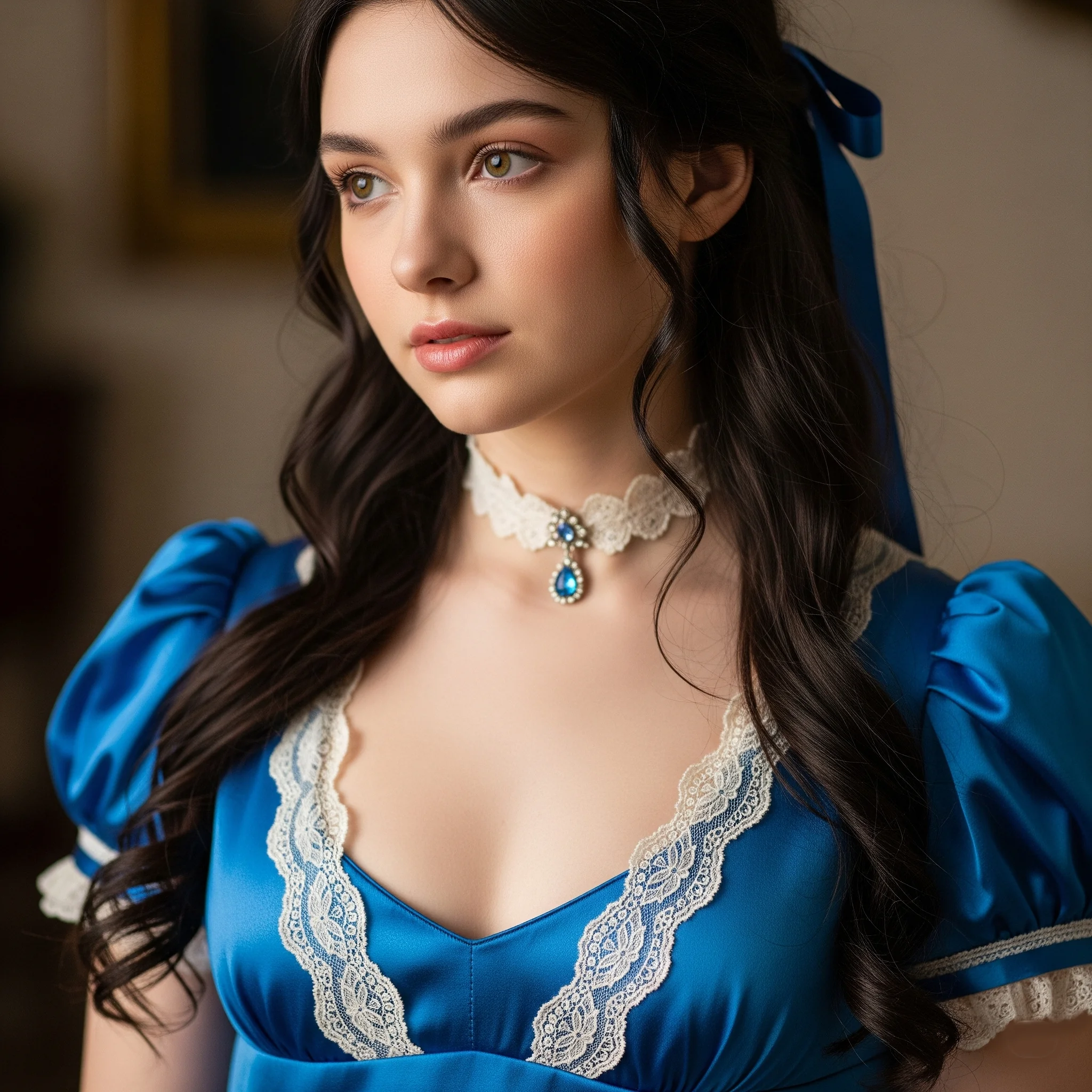 English Woman in Blue Satin Regency Dress - 1809 (3 images) picture 2 of 3