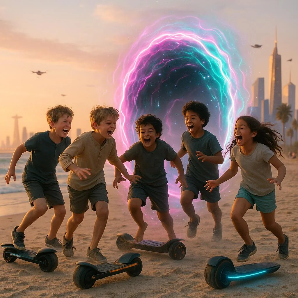 Kids in the year 3000 opening up a portal on the beach as a joke picture 1 of 1