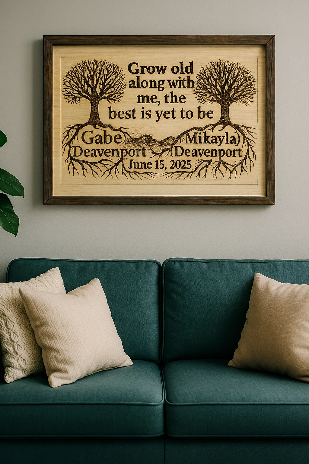 Burned this wedding gift from an AI sketch. 3x2 ft on birch picture 2 of 3