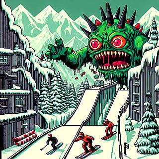 If you hit a ramp just right before you see the monster in Skifree, you will knock his head off and then advance to the next level where everything is green.'