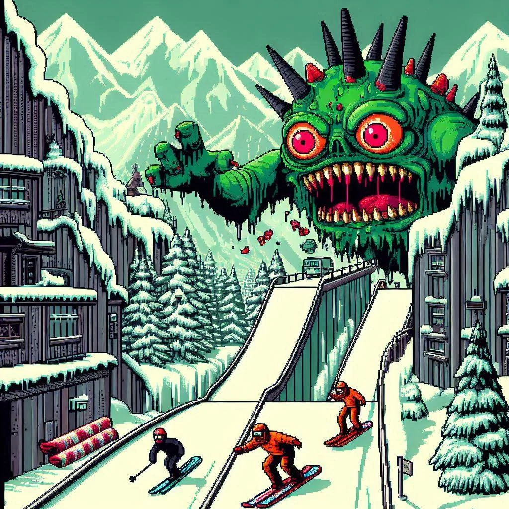 If you hit a ramp just right before you see the monster in Skifree, you will knock his head off and then advance to the next level where everything is green. picture 1 of 4