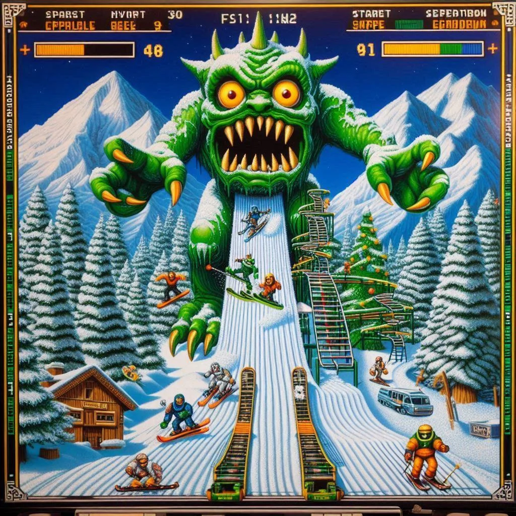 If you hit a ramp just right before you see the monster in Skifree, you will knock his head off and then advance to the next level where everything is green. picture 4 of 4