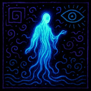 Prompt: "Blacklight Chinese ink painting in the style of Keith Haring of something mysterious and ethereal"'
