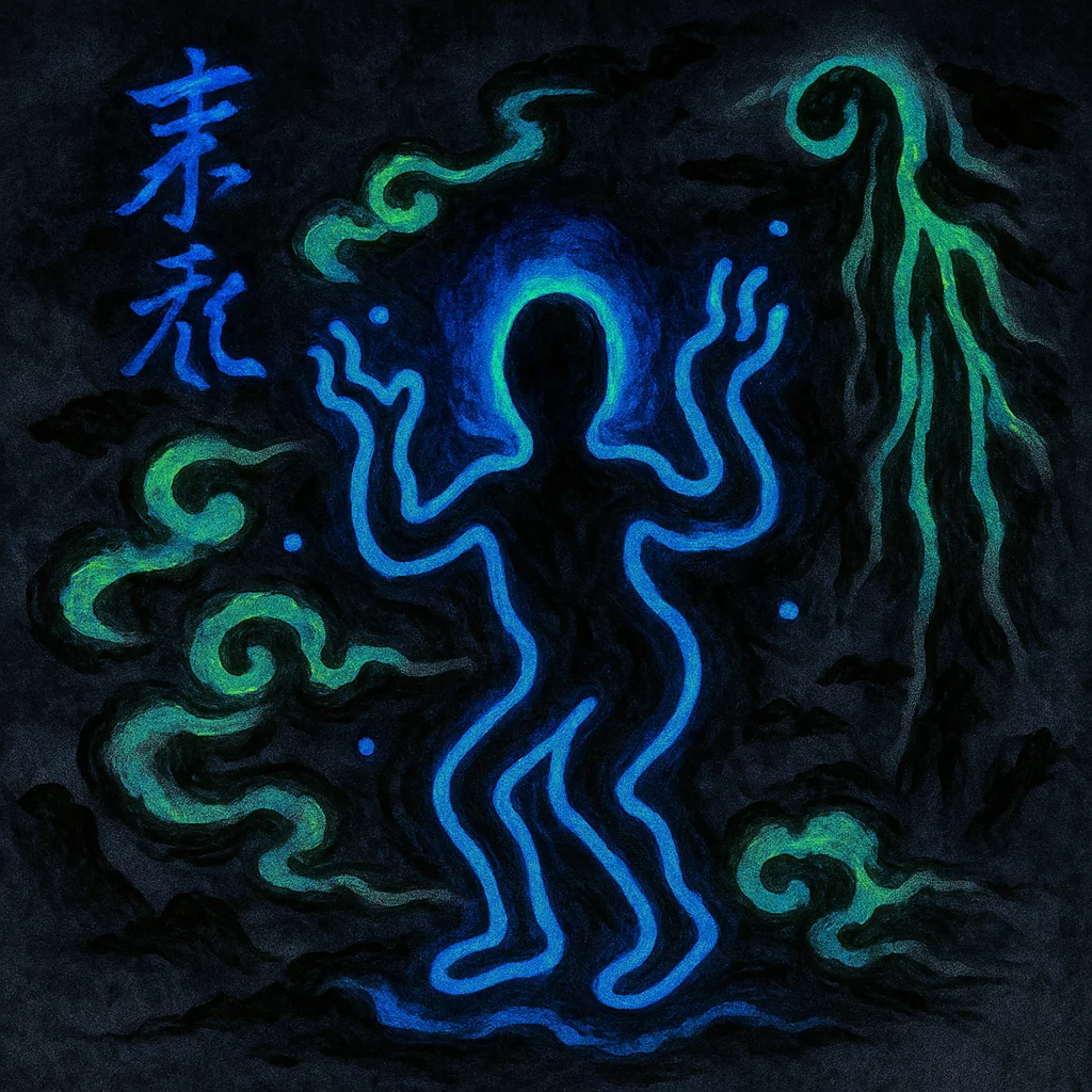 Prompt: "Blacklight Chinese ink painting in the style of Keith Haring of something mysterious and ethereal" picture 3 of 20
