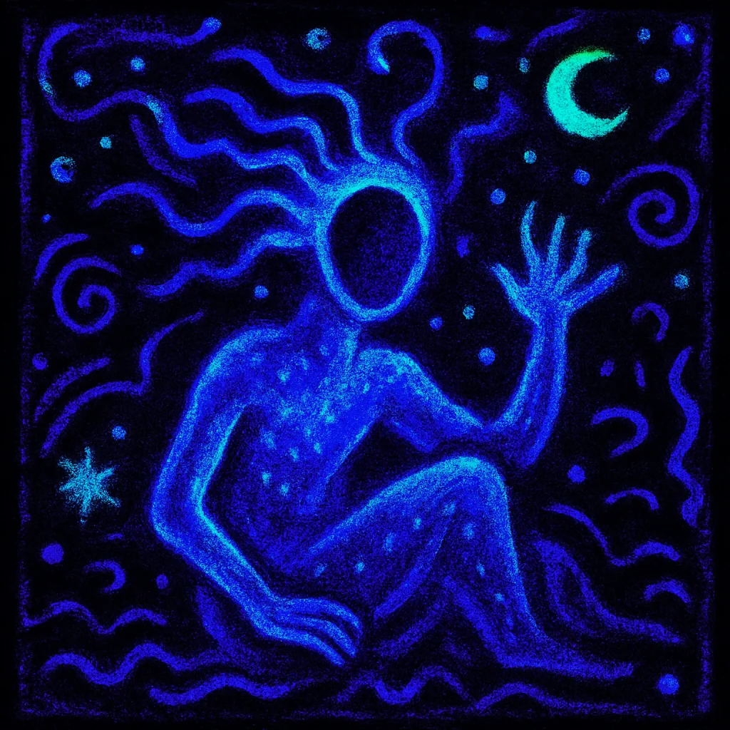 Prompt: "Blacklight Chinese ink painting in the style of Keith Haring of something mysterious and ethereal" picture 10 of 20