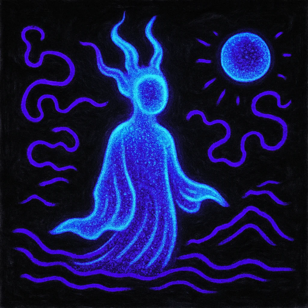 Prompt: "Blacklight Chinese ink painting in the style of Keith Haring of something mysterious and ethereal" picture 14 of 20