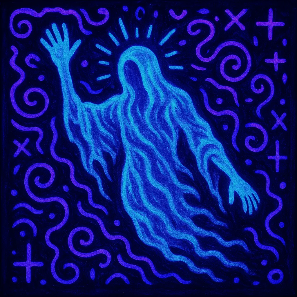 Prompt: "Blacklight Chinese ink painting in the style of Keith Haring of something mysterious and ethereal" picture 16 of 20