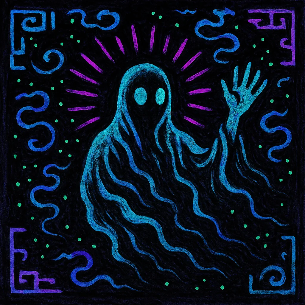 Prompt: "Blacklight Chinese ink painting in the style of Keith Haring of something mysterious and ethereal" picture 18 of 20