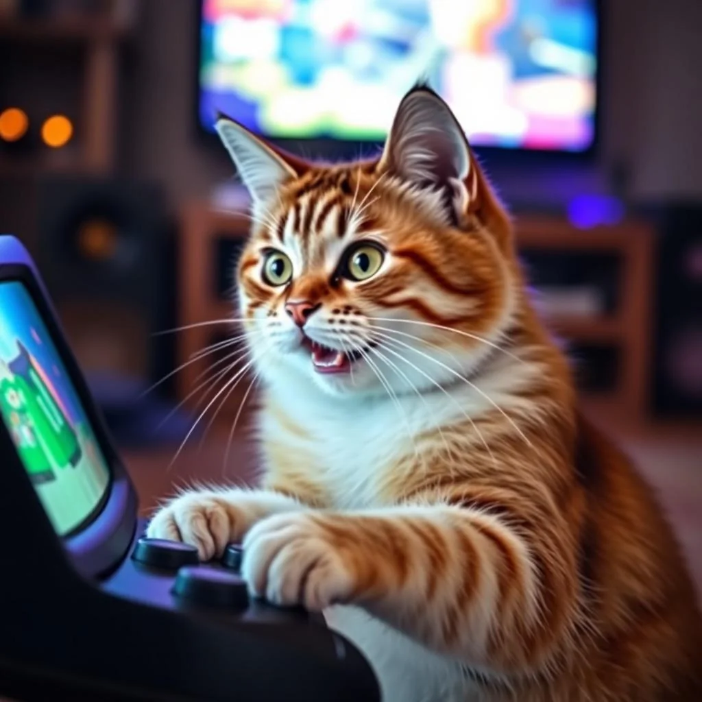 Cat playing video games picture 1 of 1
