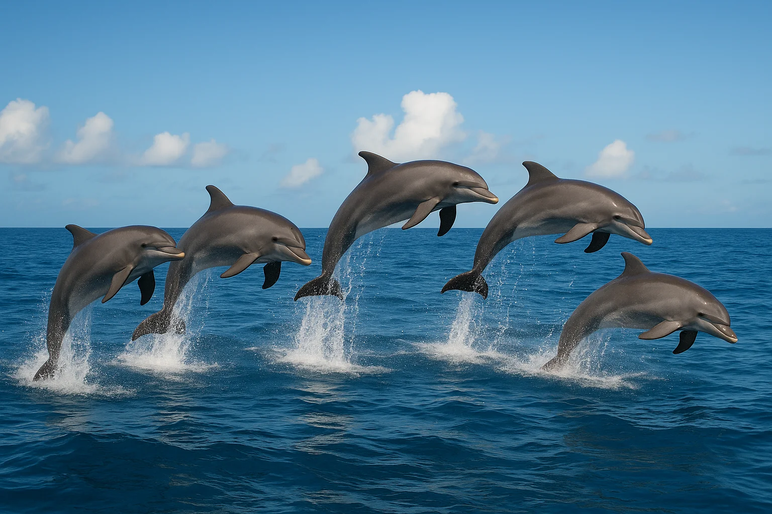 5 Dolphins jumping in the water Image picture 1 of 1