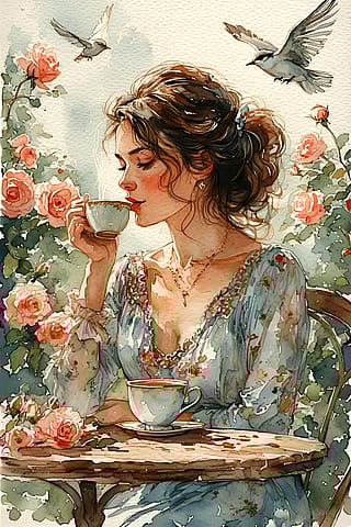 Tea time - Watercolor and painterly'
