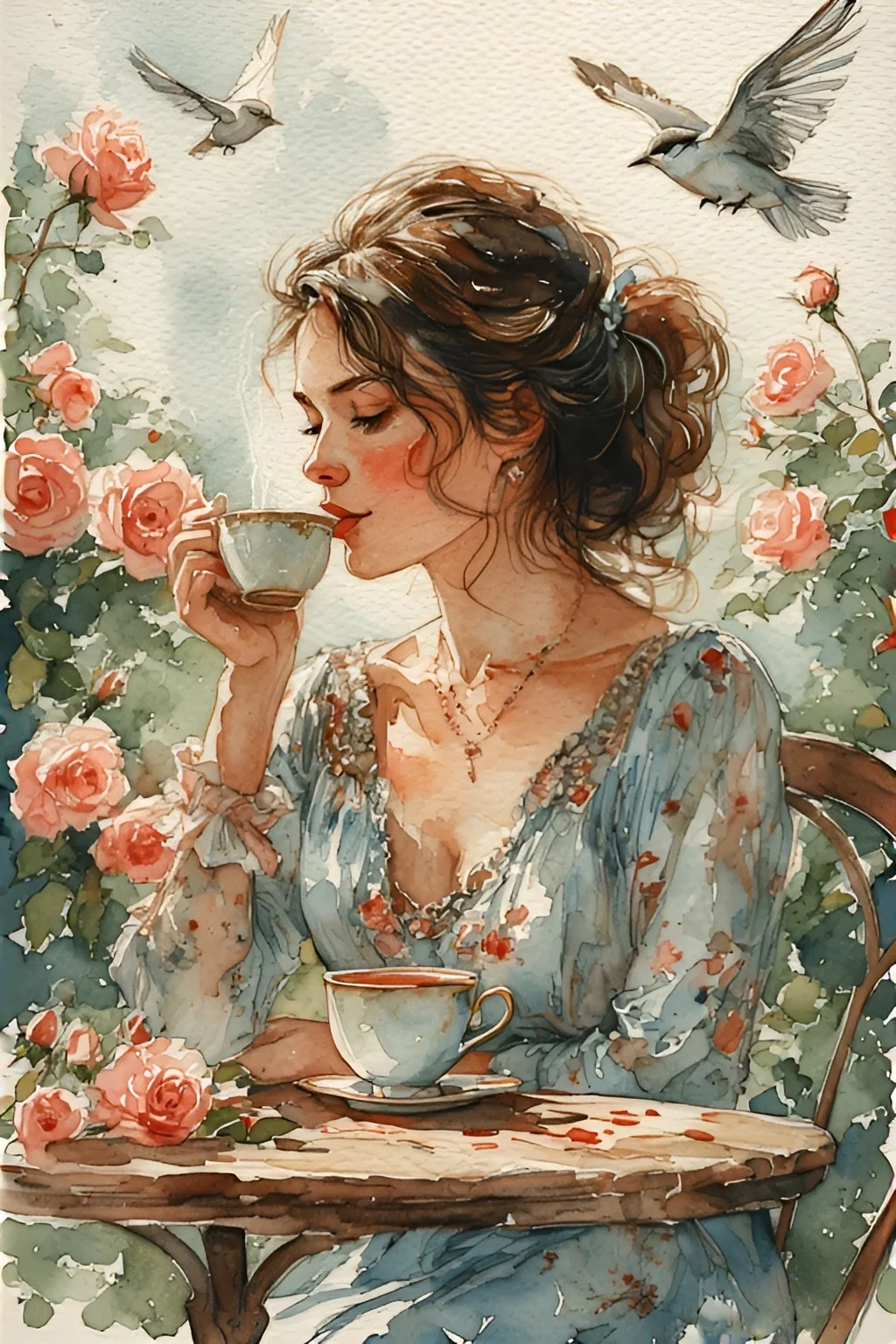 Tea time - Watercolor and painterly picture 1 of 5