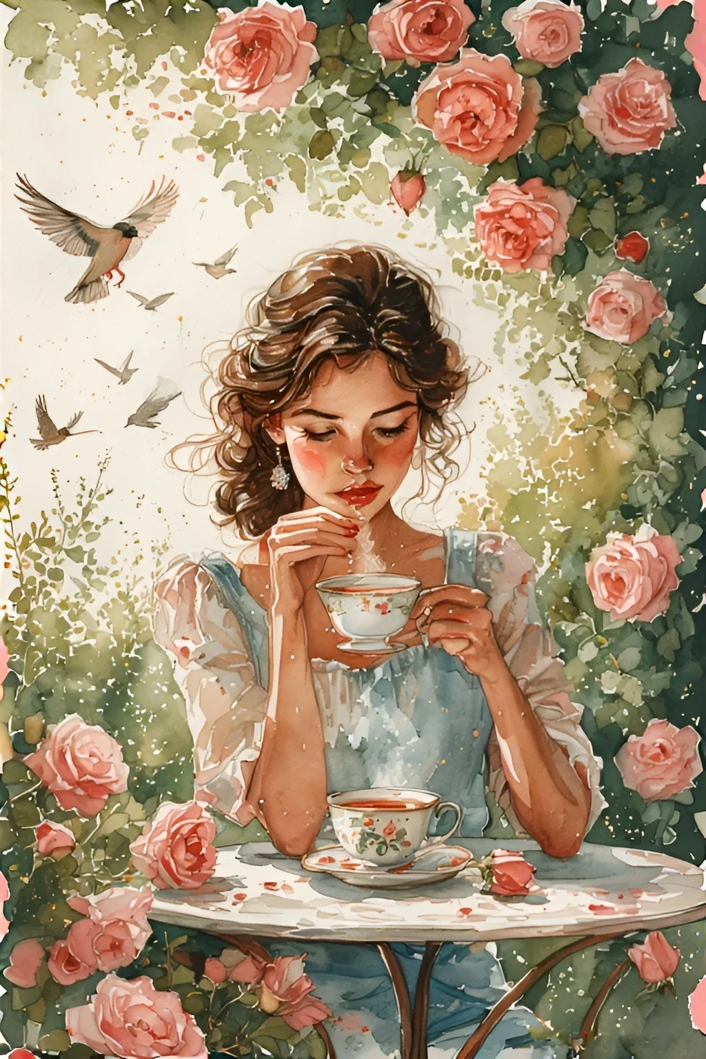 Tea time - Watercolor and painterly picture 3 of 5
