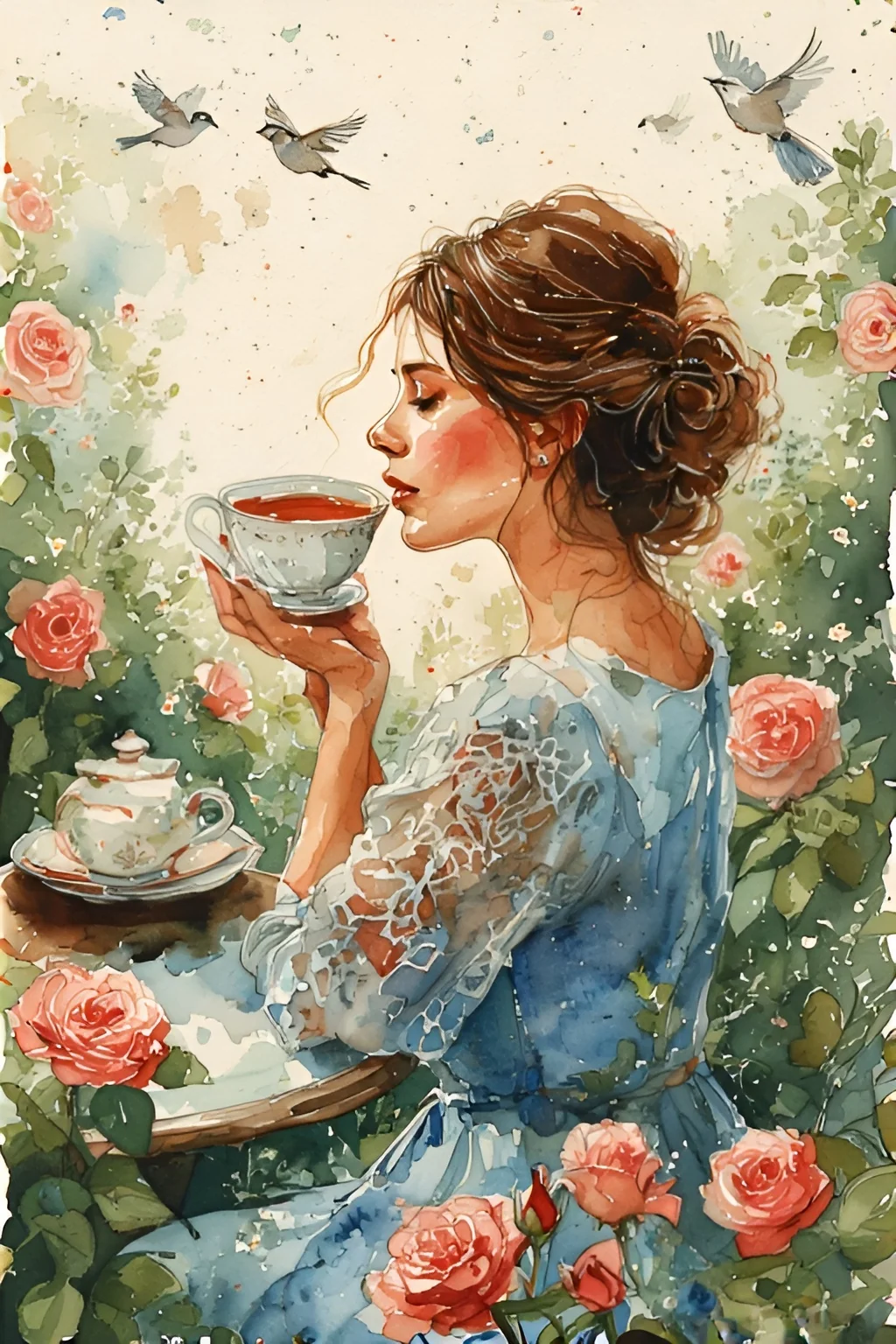 Tea time - Watercolor and painterly picture 5 of 5