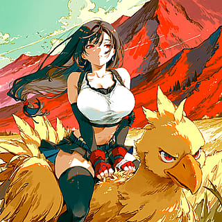 Tifa Riding a Chocobo'