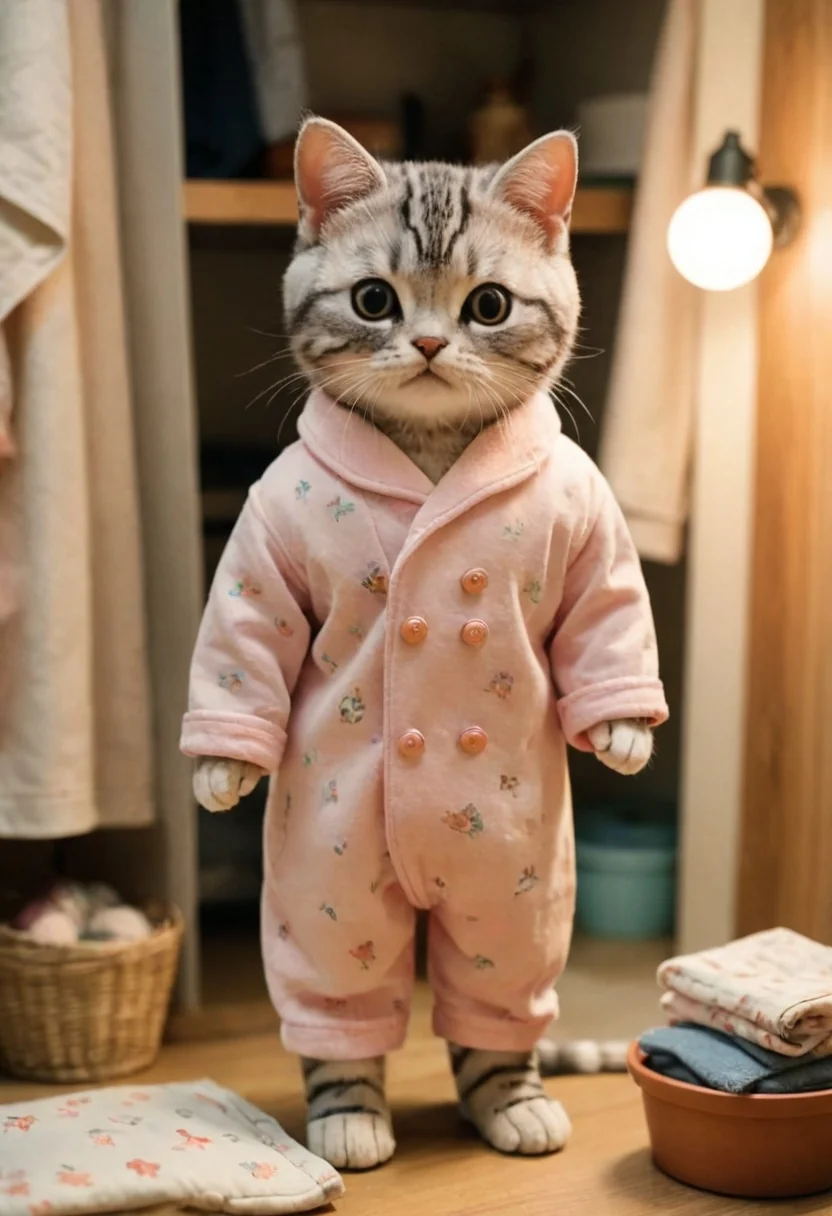 Cats wearing cute pajamas! - Each image generated using a different LoRA model, each trained with photos of a different real cat picture 2 of 7