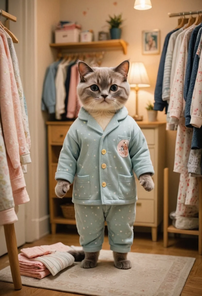 Cats wearing cute pajamas! - Each image generated using a different LoRA model, each trained with photos of a different real cat picture 4 of 7