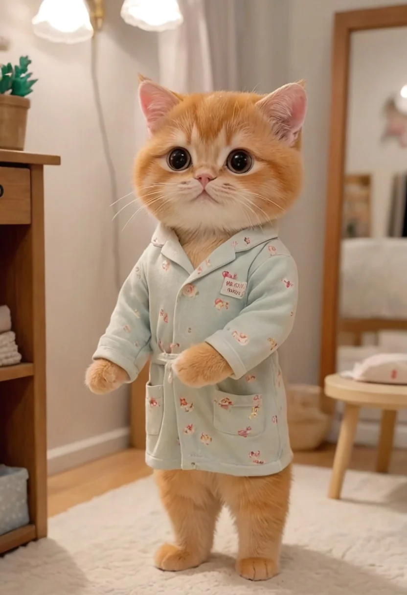 Cats wearing cute pajamas! - Each image generated using a different LoRA model, each trained with photos of a different real cat picture 6 of 7