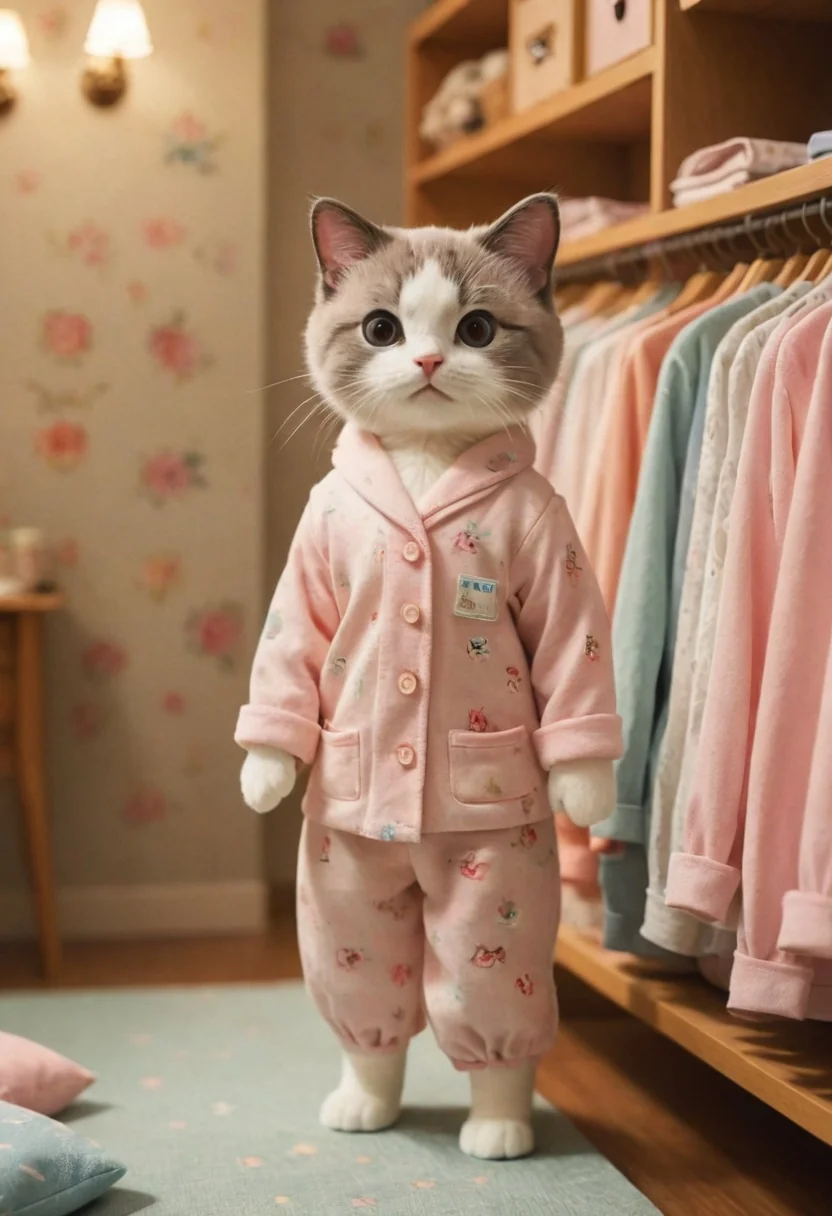 Cats wearing cute pajamas! - Each image generated using a different LoRA model, each trained with photos of a different real cat picture 7 of 7