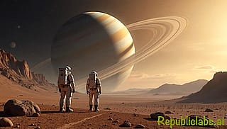 Space Explorers in a Desolate Moon of Saturn'