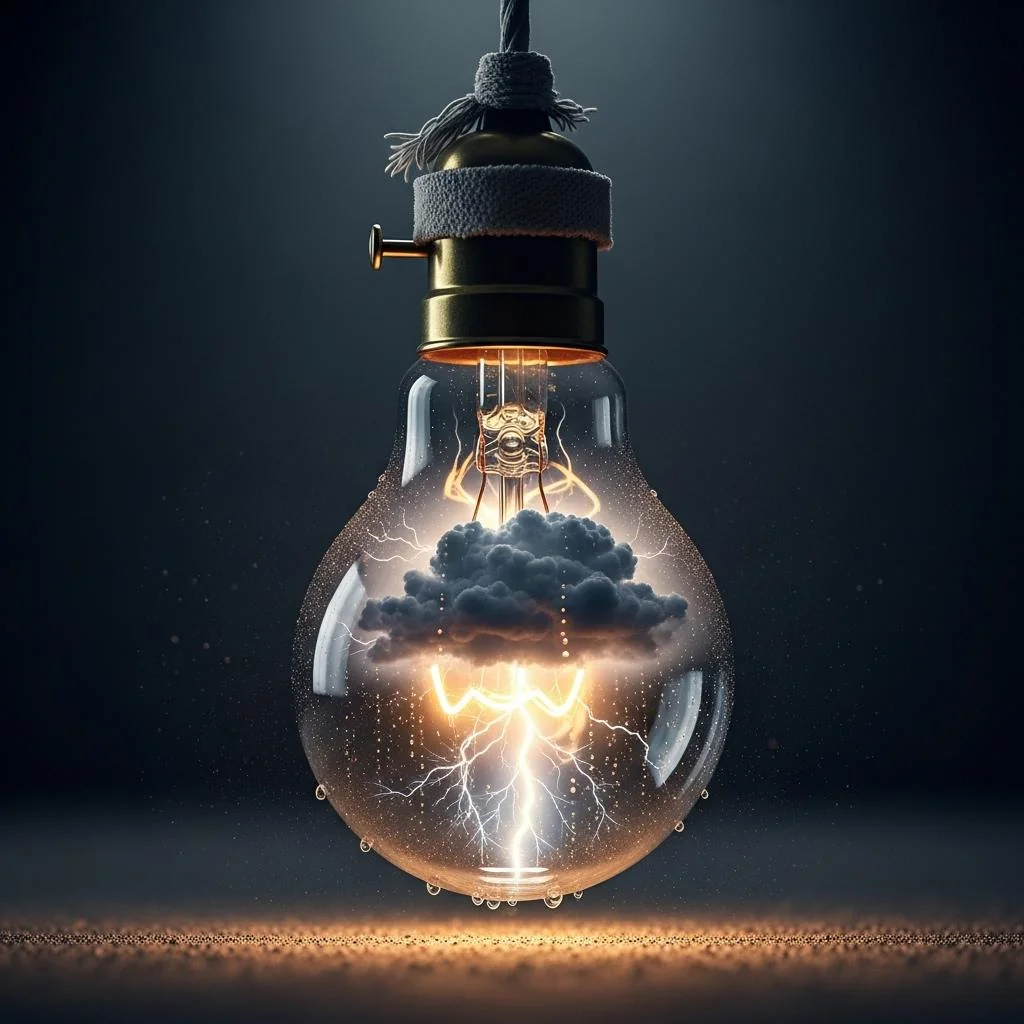 He caught a thunderstorm in a bottle, just to have a little light for his desk. picture 1 of 1