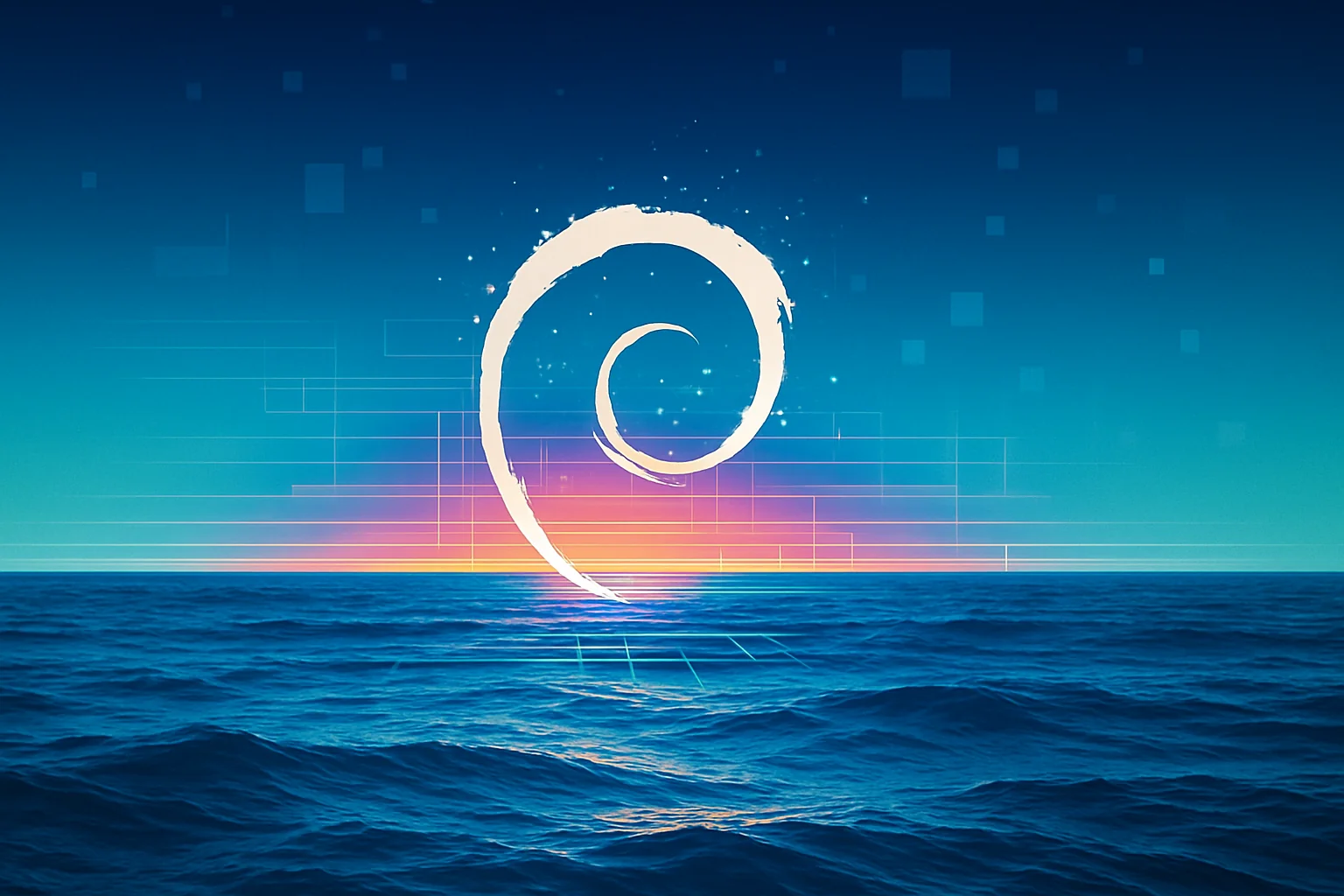 Synthwave Ocean Sunset, Debian/Linux wallpaper picture 1 of 1
