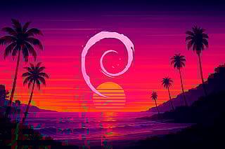 Synthwave California Coast Sunset, Debian/Linux'