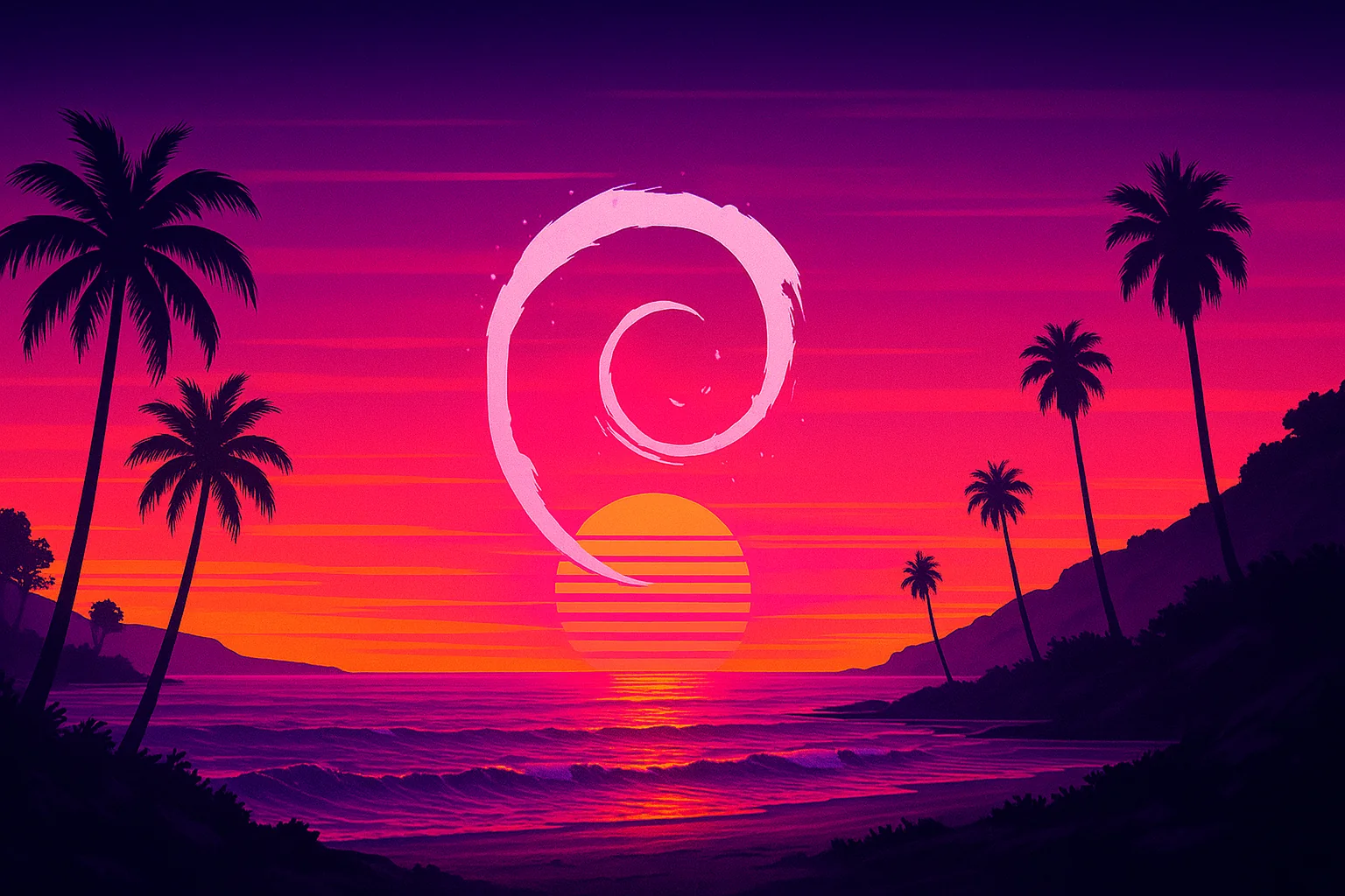 Synthwave California Coast Sunset, Debian/Linux picture 1 of 1