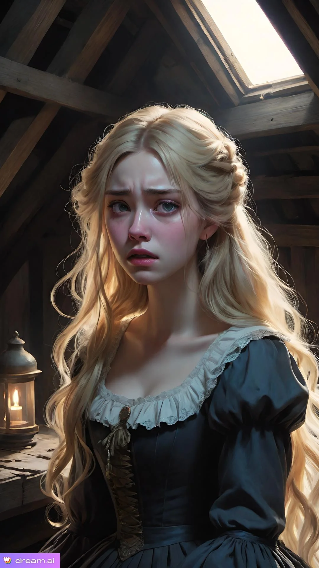 In an attic there is a very happy girl.... very sad and scared picture 2 of 6