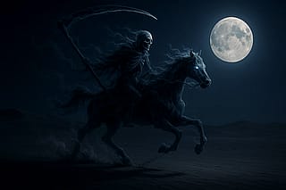 Ghostly Rider Over Desert'