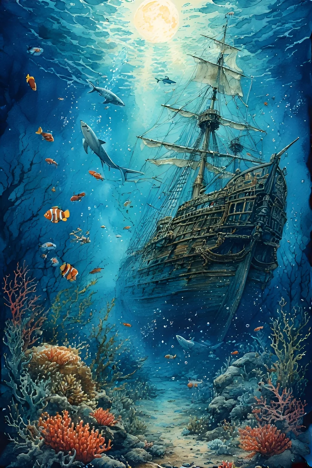 Shipwreck with treasure watercolor and painterly picture 2 of 2