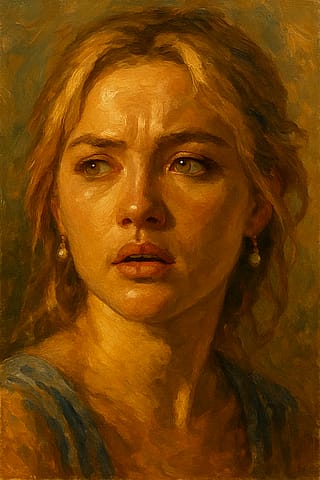 Portrait of Florence Pough..but in an expressionist style'