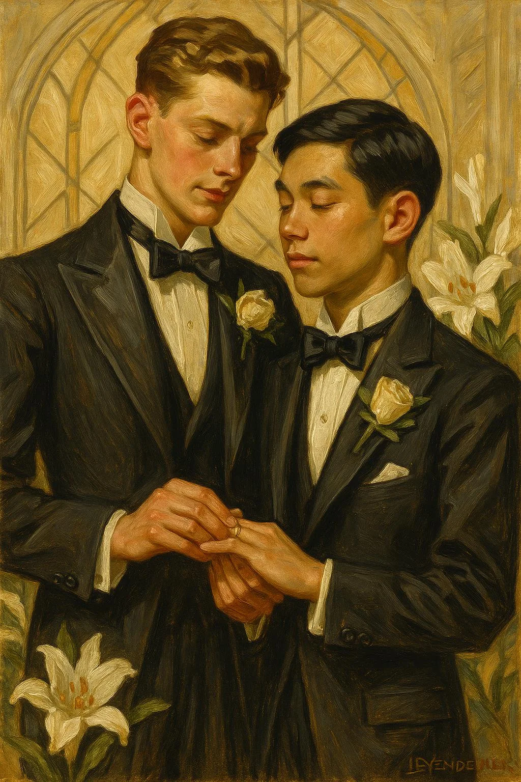 Gay wedding in the style of J.C. Leyendecker picture 1 of 1