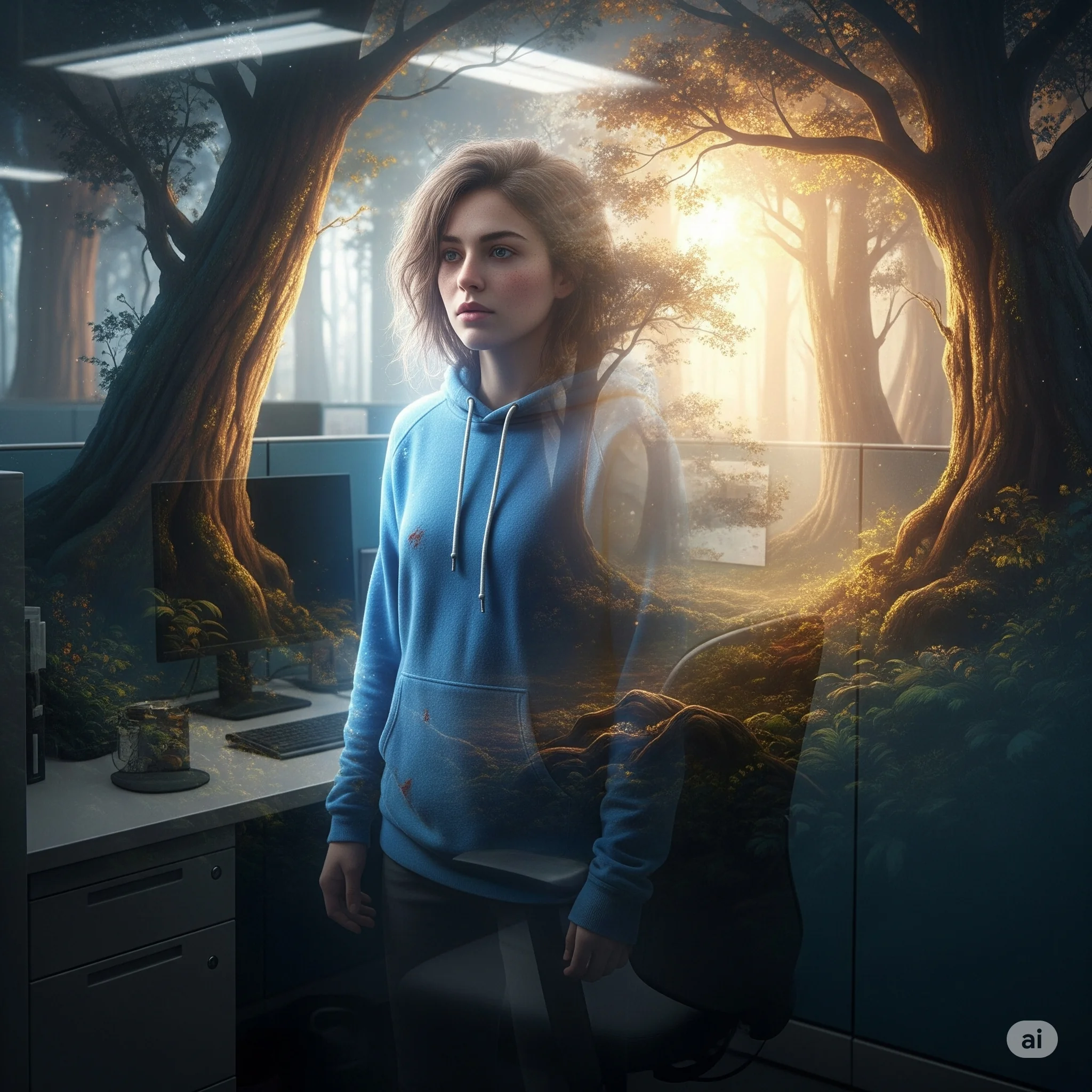 My AI-Generated Daydream: Swipe to Escape the Office Mundane! picture 2 of 4