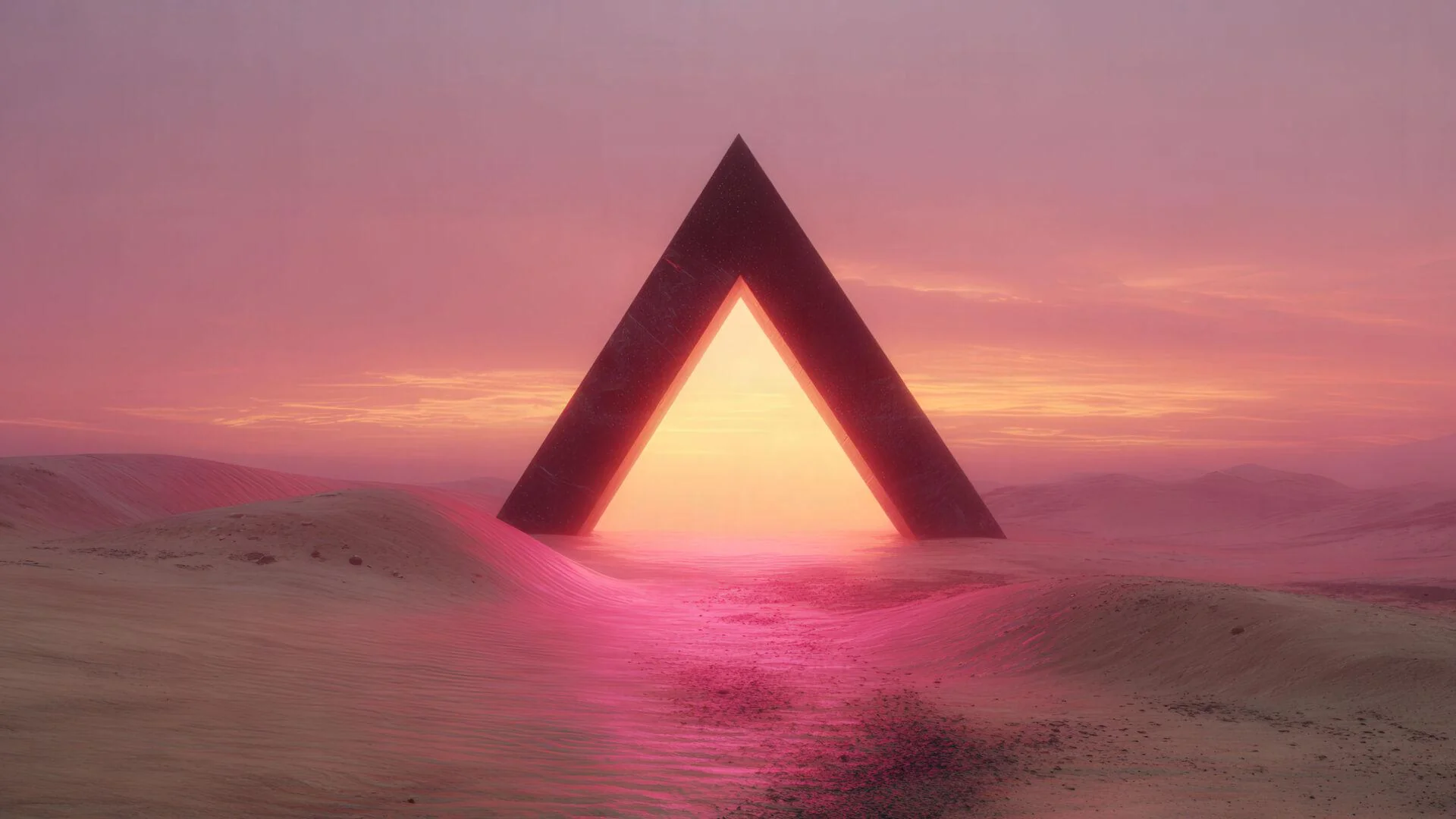 Giant triangle portal in pink sky desert picture 1 of 1
