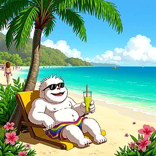 The abominable snowman on his vacation in Cancun'