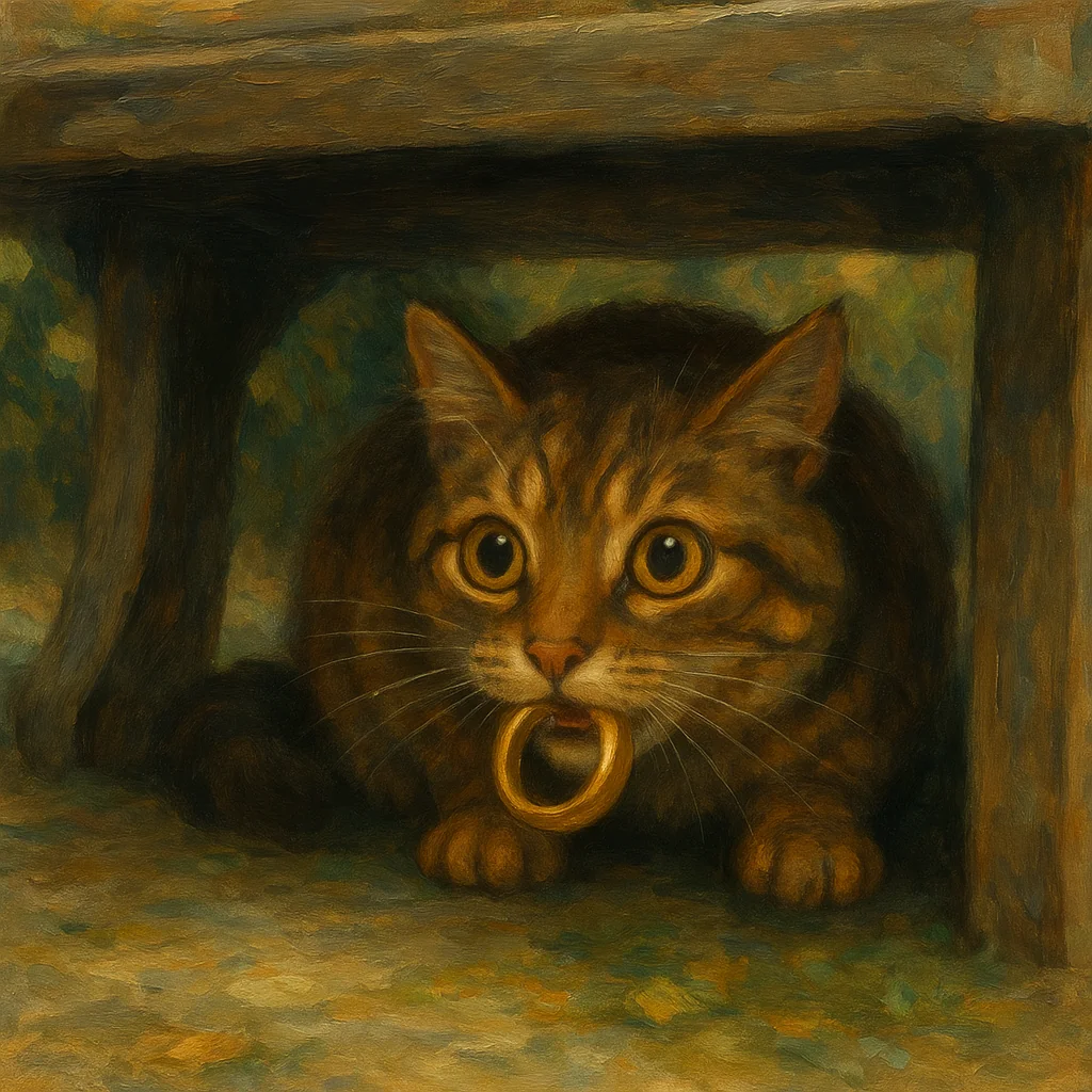 A cat stole the one ring to rule them all from the Council of Elrond. picture 1 of 1