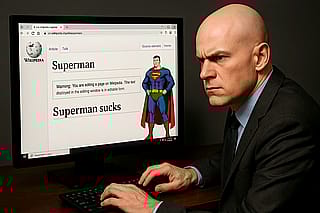 Lex Luthor updating Superman’s Wikipedia page'