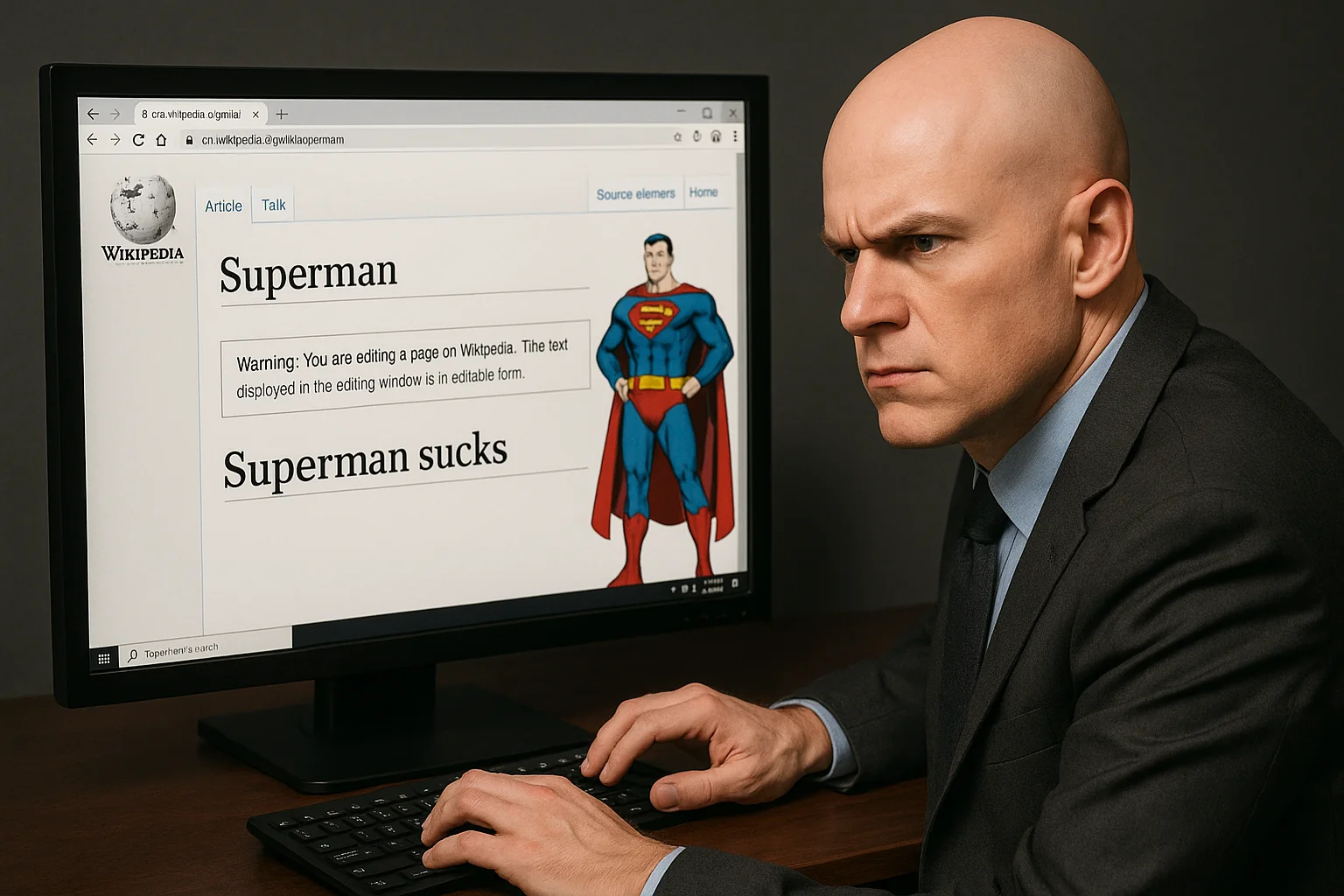 Lex Luthor updating Superman’s Wikipedia page picture 1 of 1