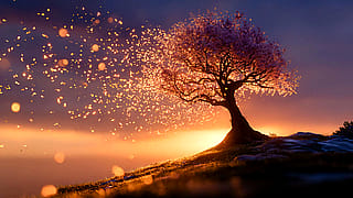 Golden Light Petals Leaving Magic Tree'