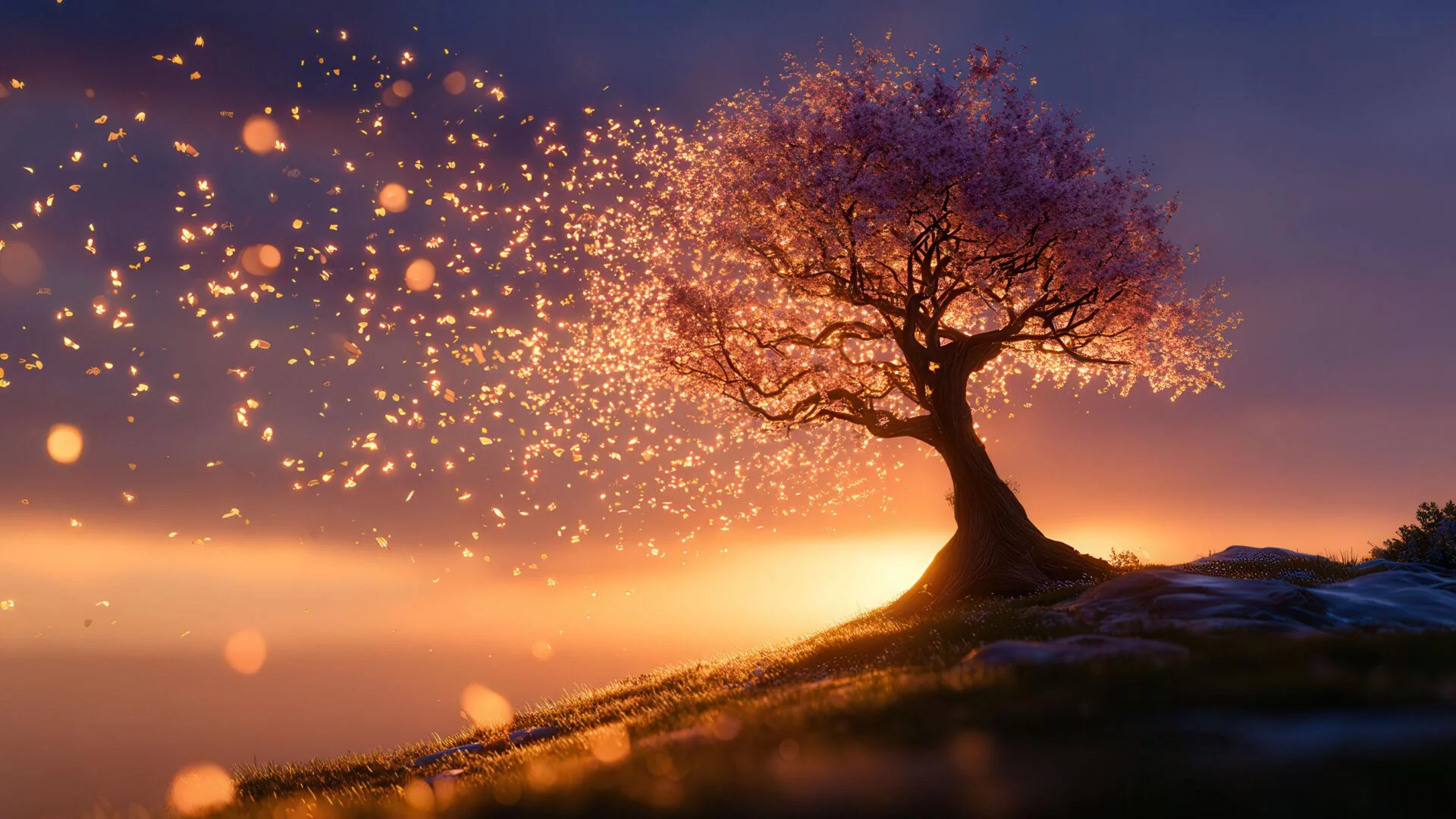 Golden Light Petals Leaving Magic Tree picture 1 of 1