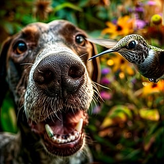 German shorthaired Pointer takes selfies with wild animals'