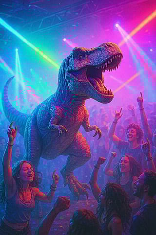 T-Rex at a rave.'