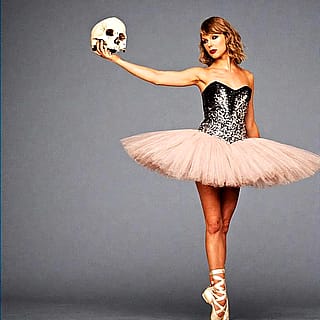 Taylor Swift as a ballerina with human skull in her hand'