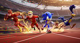 The Flash, Sonic the Hedgehog, Dash Parr from The Incredibles, Speedy Gonzales, and Road Runner are having a running race.'